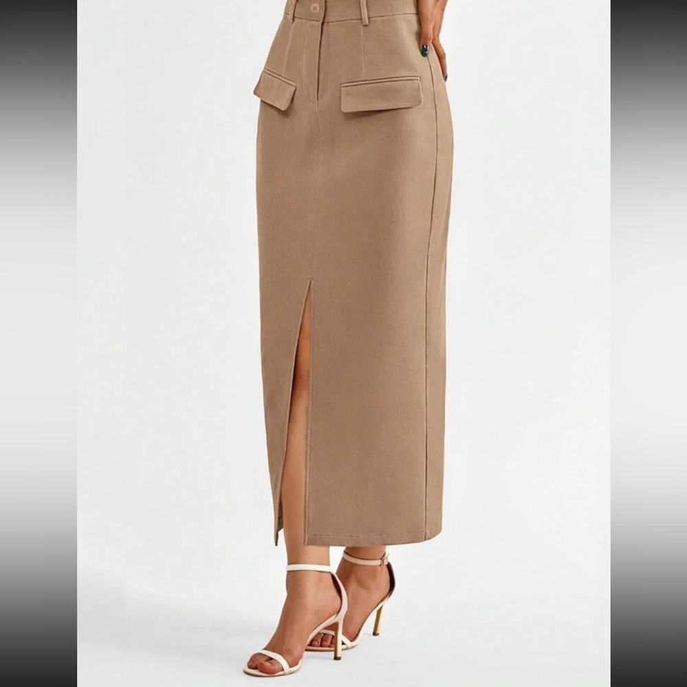 Essnce Women's Solid Color High Slit Elegant Skirt - Picture 4 of 4